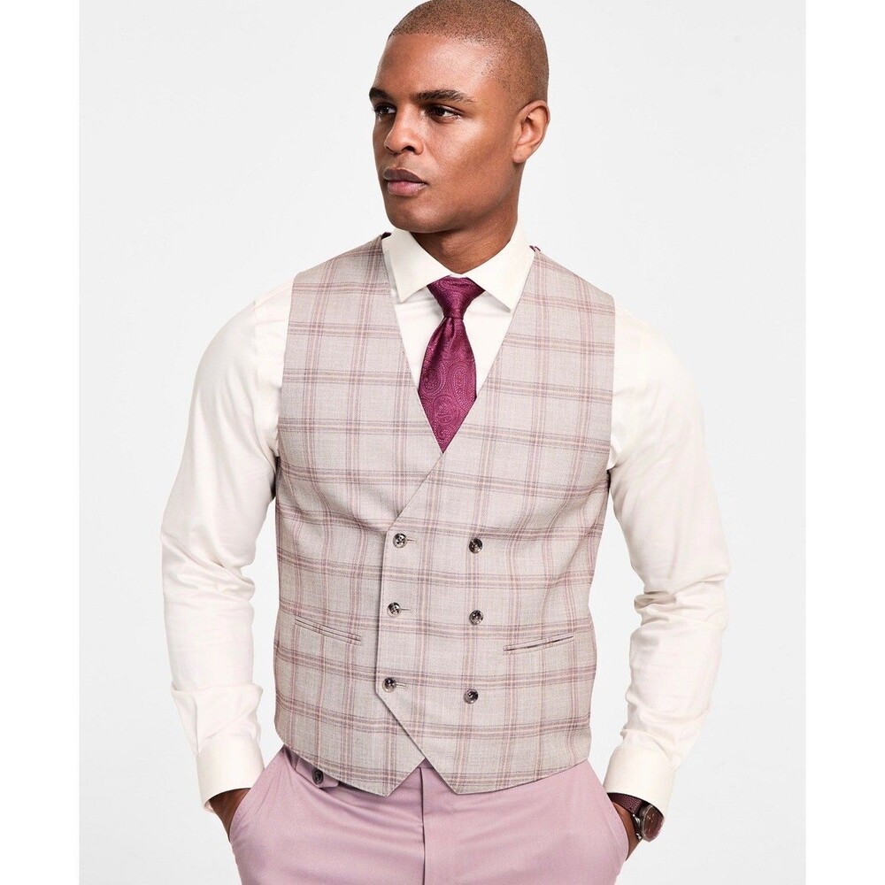 $115 NEW TAYION BY MONTEE HOLLAND Mens Medium Tan Double Breast Suit Jacket Vest
